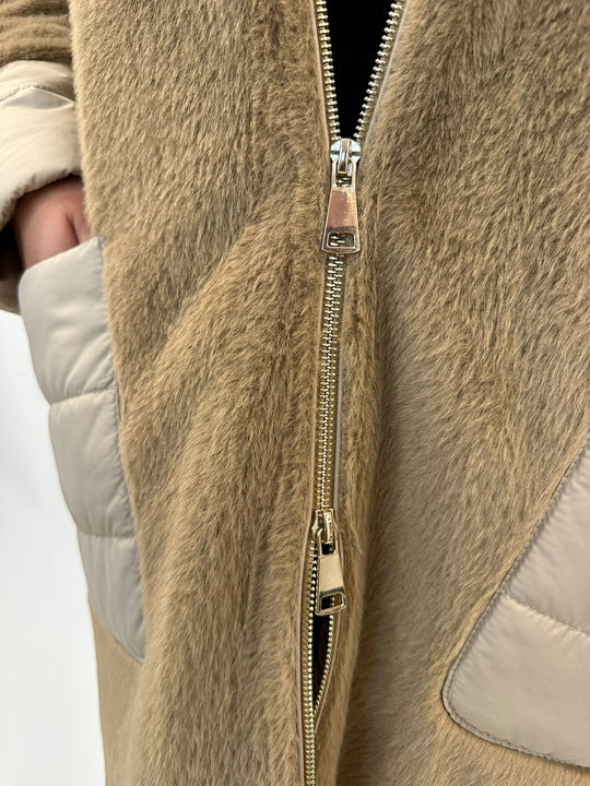 Teddy Jacke mit Nylondetails in Camel von White Label by Rofa_grosse Grössen_DE BOER plu Luzern