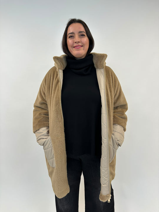 Teddy Jacke mit Nylondetails in Camel von White Label by Rofa_grosse Grössen_DE BOER plu Luzern