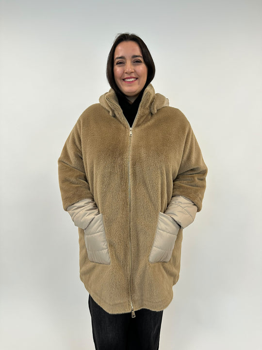 Teddy Jacke mit Nylondetails in Camel von White Label by Rofa_grosse Grössen_DE BOER plu Luzern